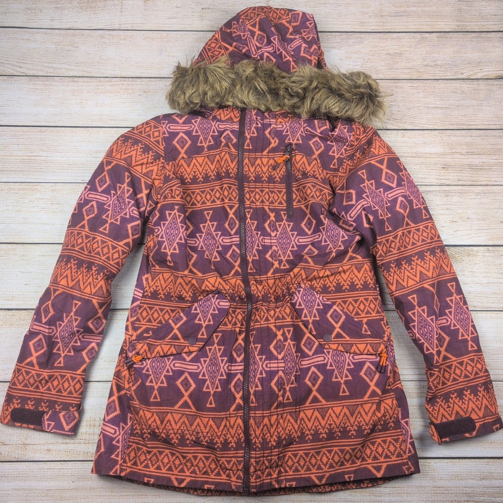 Burton Women's Aztec Boho tribal Print Insulated Hooded Ski Snowboard Jacket XS